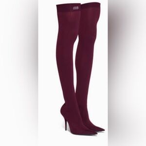 BALENCIAGA  Maroon Tight Knee-High Stiletto Sock Boots Size 36